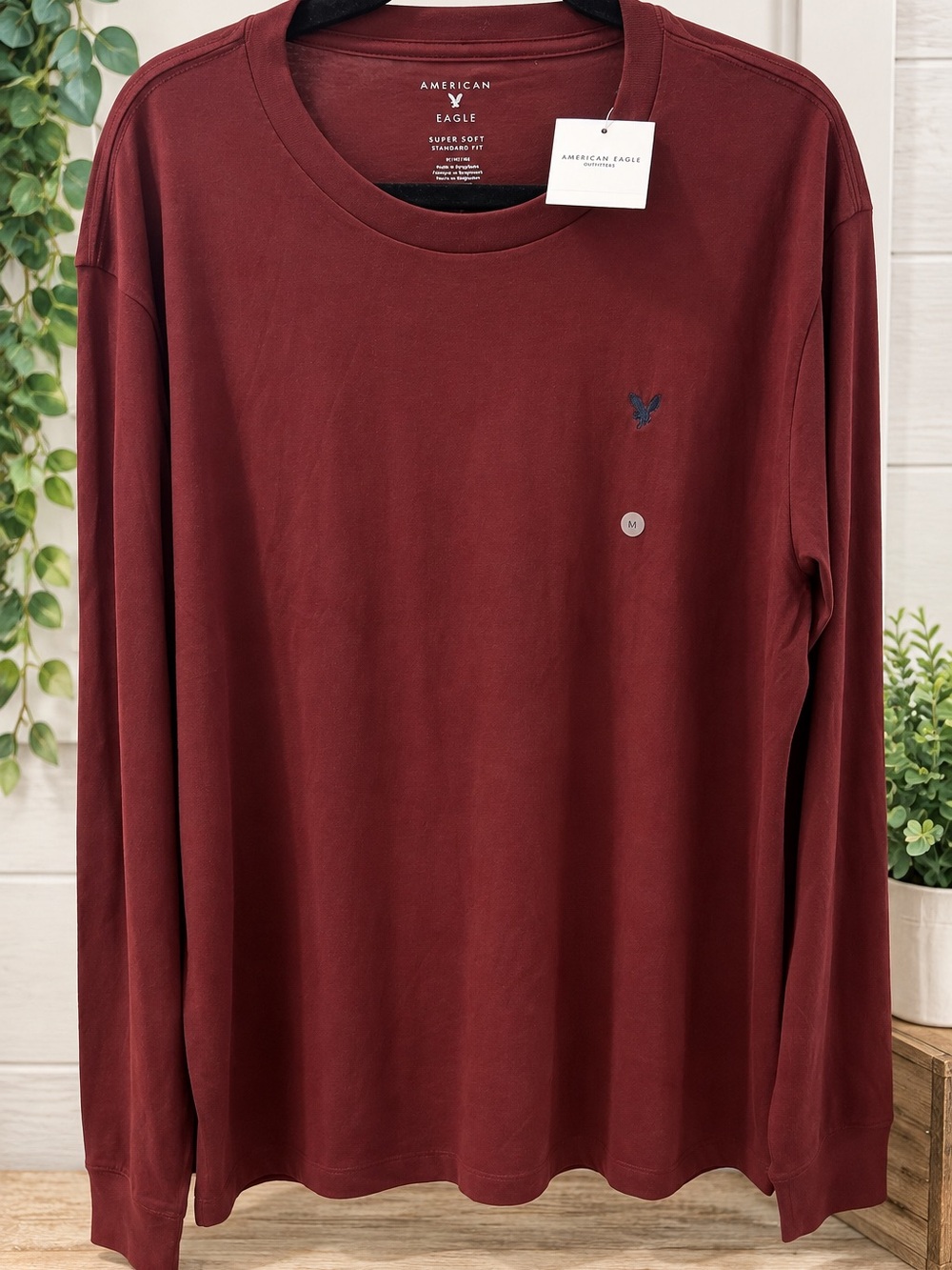 NWT American Eagle Super Soft Long Sleeve Shirt Burgundy Men’s Medium